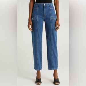 PAIGE Blue High-Rise Cropped Utility Jeans
